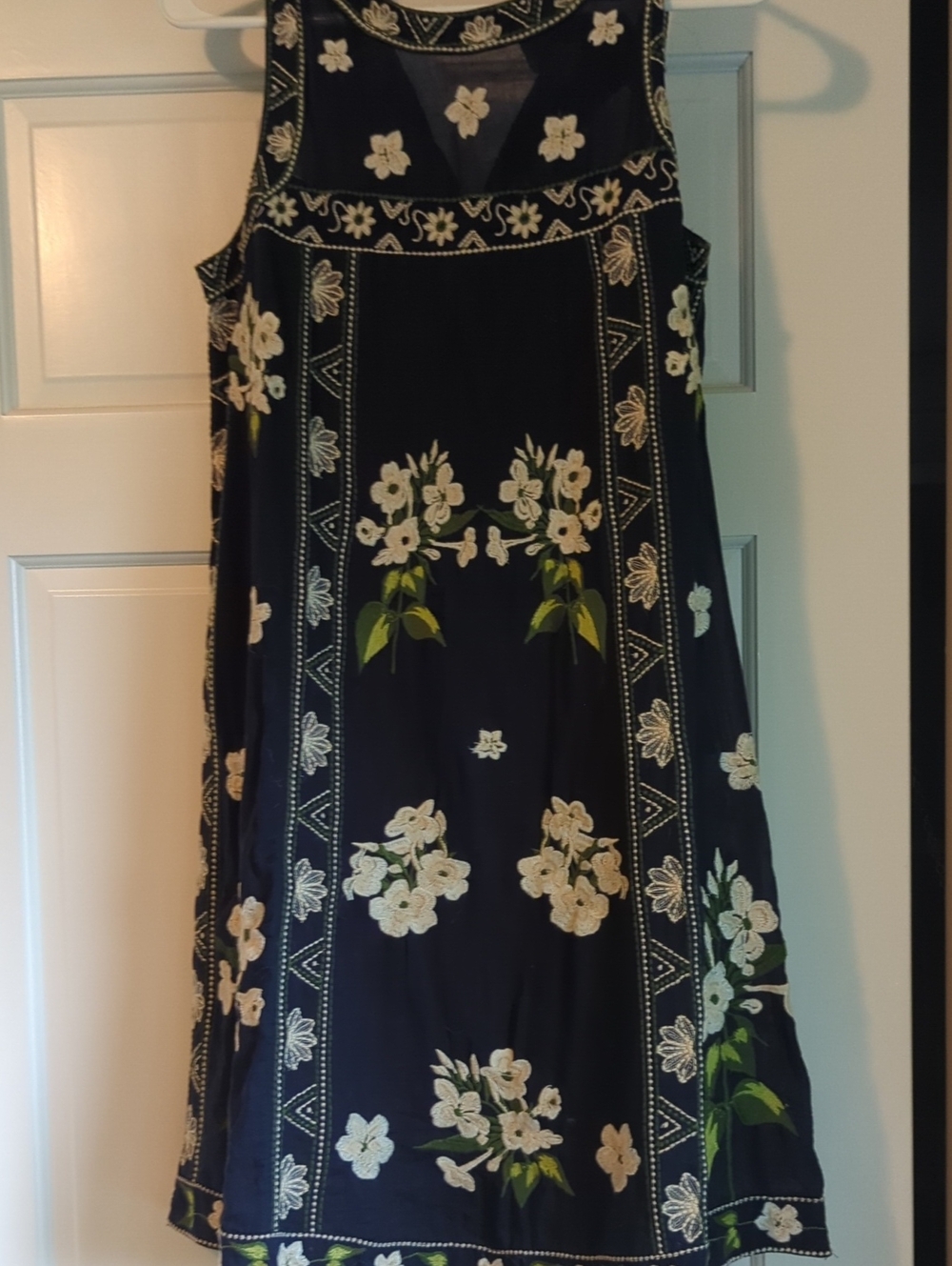 Maeve Navy Floral Embroidered Sundress with Green Accents